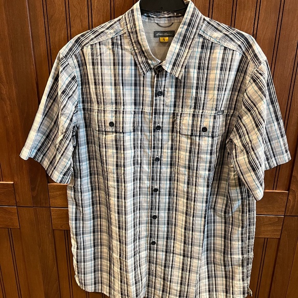 Eddie Bauer Plaid TRAVEX Short Sleeve Button Front Shirt Mens Size TXL - Picture 1 of 7